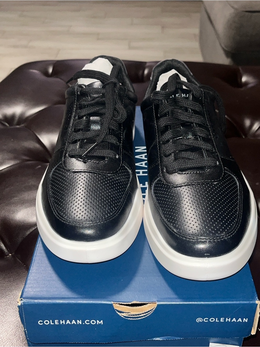 Cole Haan Black Leather Low-Top Sneakers with White Soles